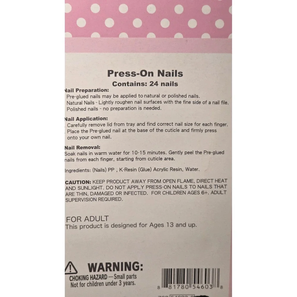 Sanrio Hello Kitty Press-On Nails Pink Polka Dot Heart Cherry 24ct Pre-Glued New